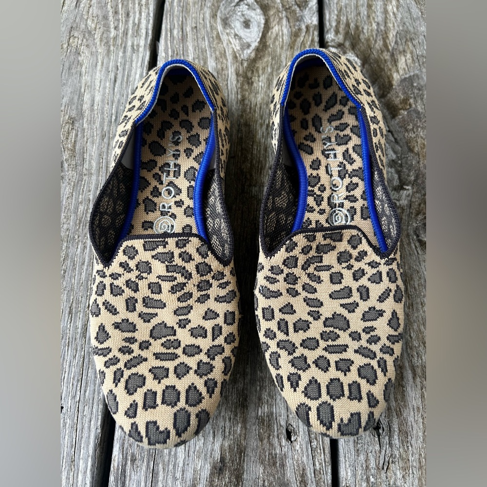 Rothy's Leopard Print Flats with Blue Trim